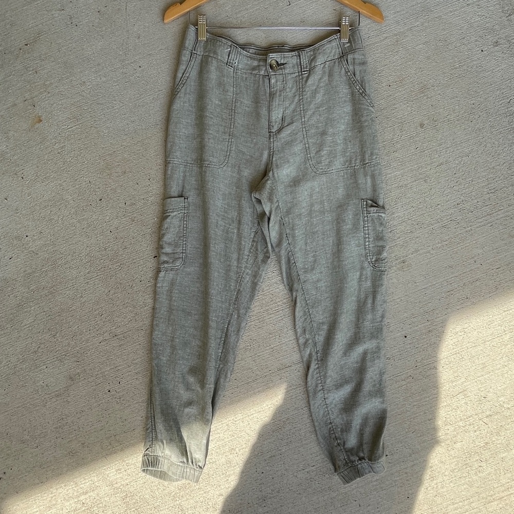 Sonoma Sage Green Linen Blend Beachy Casual Jogger Cargo Ankle Pant Women’s 8